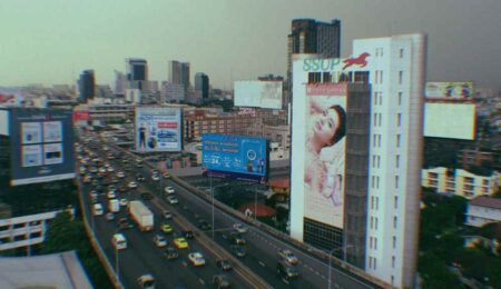 outdoor led display in a busy city road